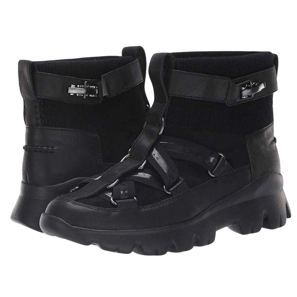 UGG Lakes & Lights Black Leather Fur Sneaker Shoes EUC